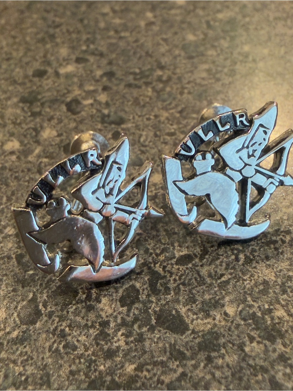 Vintage Ullr Ski God Screw Back Earrings Set Silver Tone Mid Century Nordic Skii
